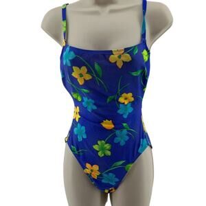 La Blanca One Piece Swimsuit Blue Yellow Floral Womens 6